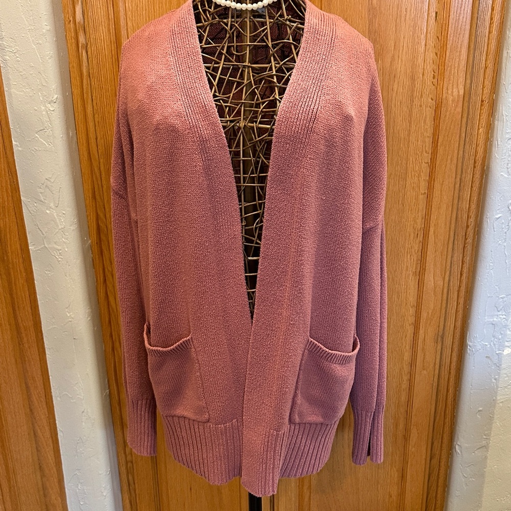 Sonoma Dusty Rose Open-Front Pocket Cardigan